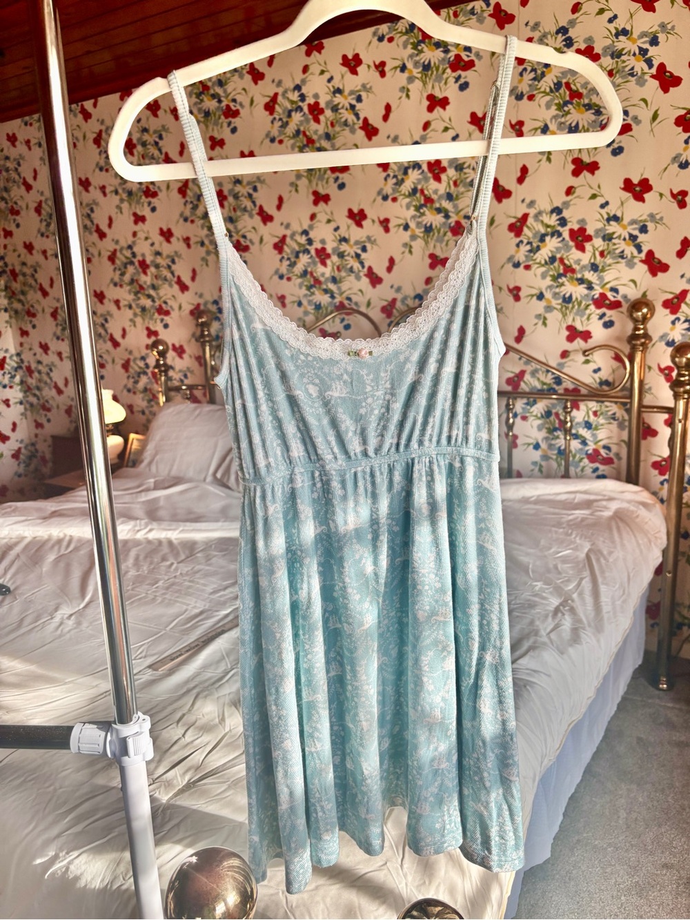 kilo brava light blue lace trim cottagecore slip dress nightgown size small